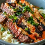 Korean BBQ Steak Rice Bowls with Spicy Cream Sauce