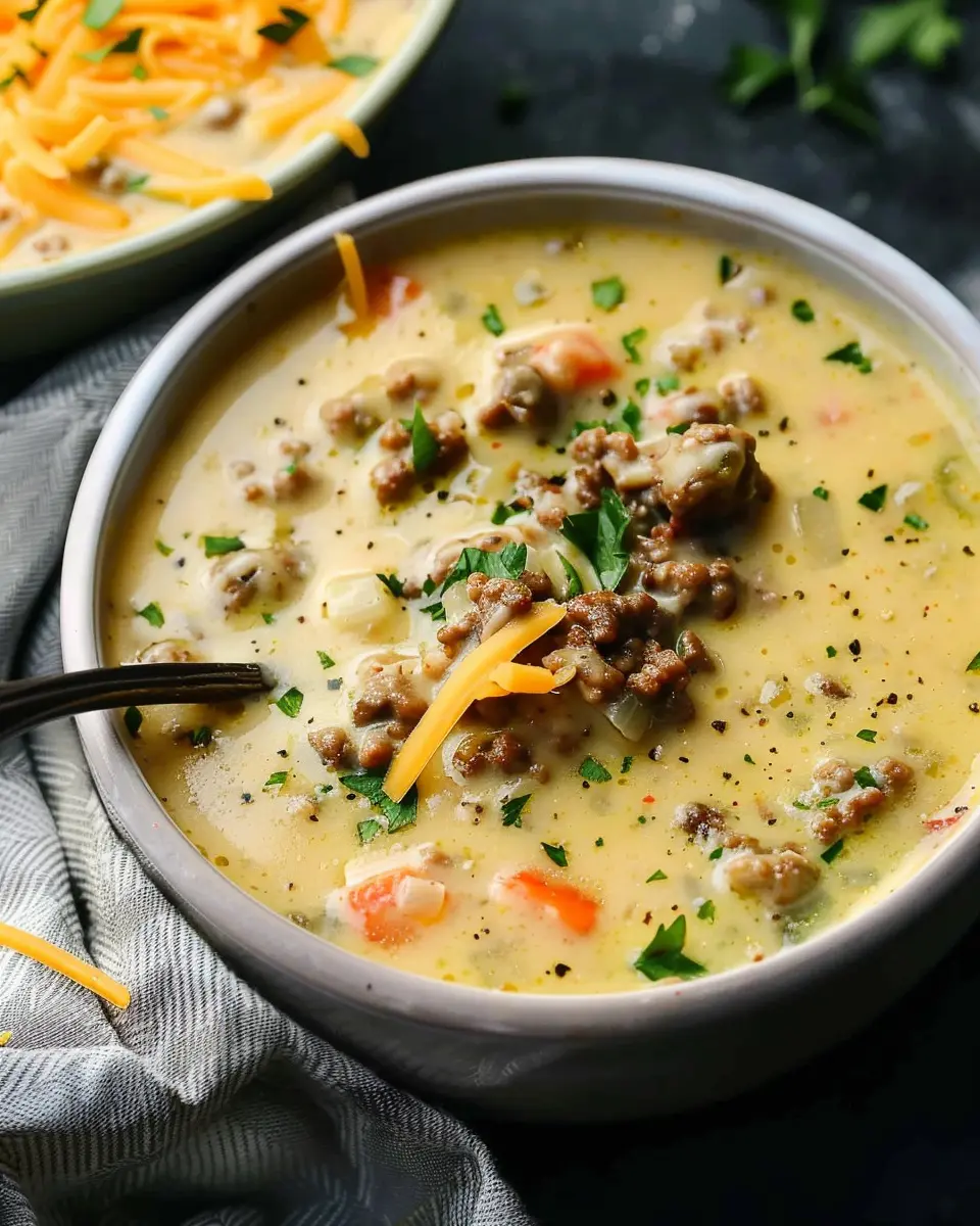Easy Cheeseburger Soup: Indulgent Comfort with Turkey Bacon Delight