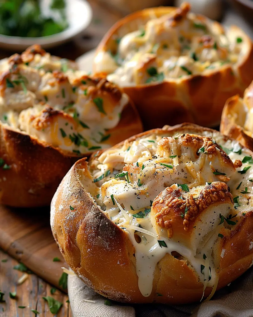 Chicken Alfredo Garlic Bread Bowls: Easy Comfort Food Delight
