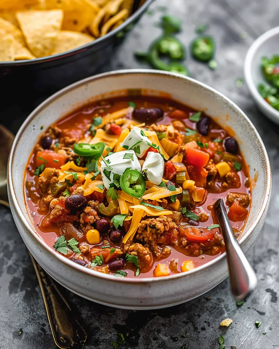 The Best Taco Soup Recipe with Turkey Bacon and Chicken Ham