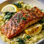 30-Minute Seared Salmon with Lemon Orzo