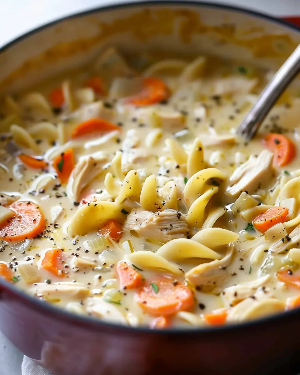 Easy Creamy Chicken Noodle Soup with Turkey Bacon Magic