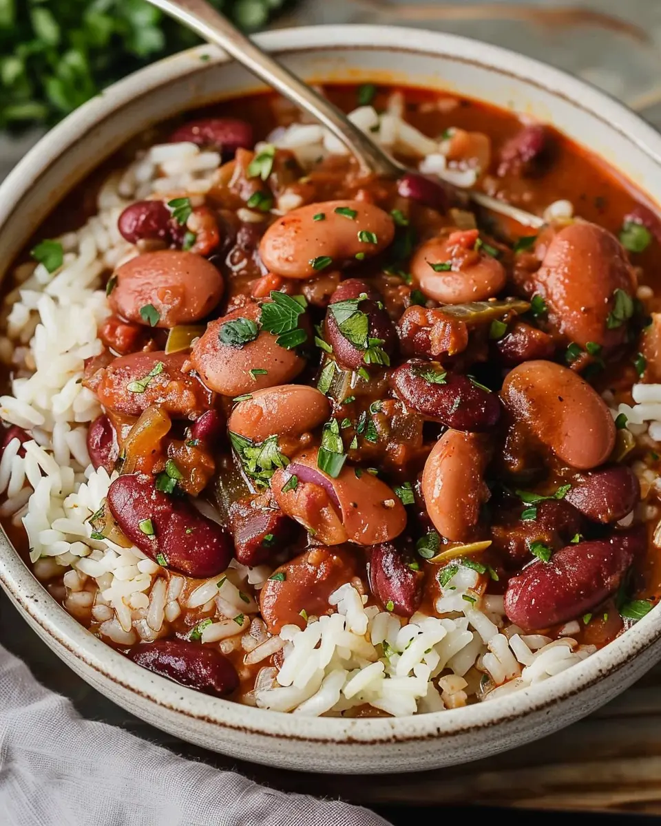 Slow Cooker Cajun Red Beans and Rice with Turkey Bacon Twist