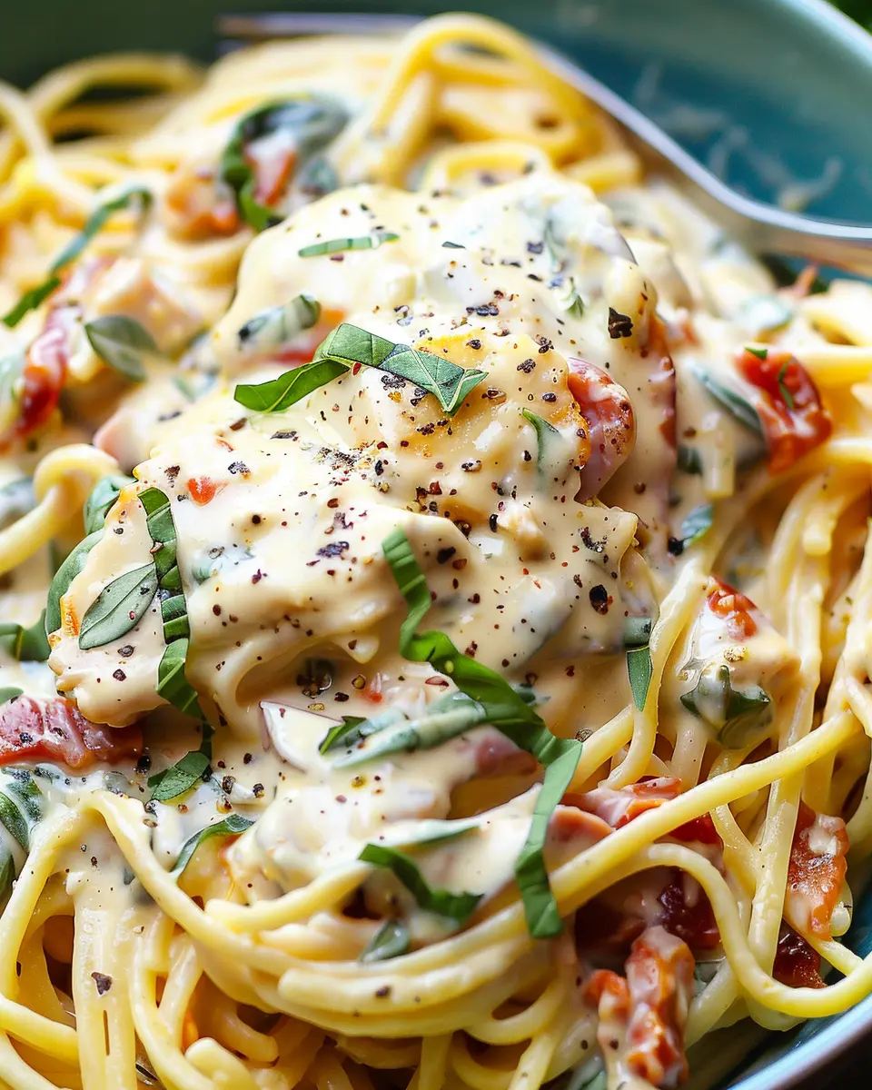 Slow Cooker Creamy Tuscan Pasta with Turkey Bacon Delight