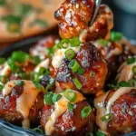 Korean BBQ Meatballs with Spicy Mayo Dip